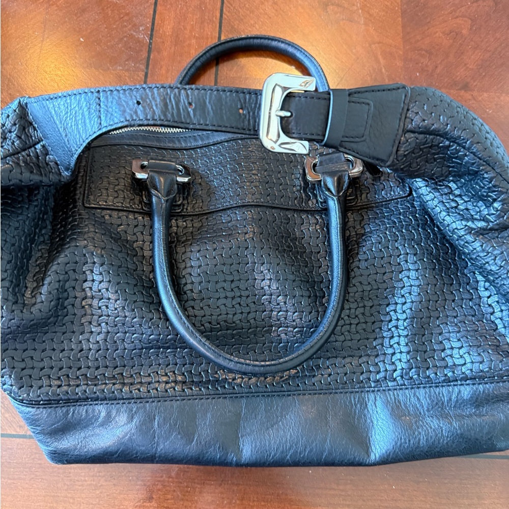 Diane Von Furstenberg (DVF) Black woven leather tote bag handbag